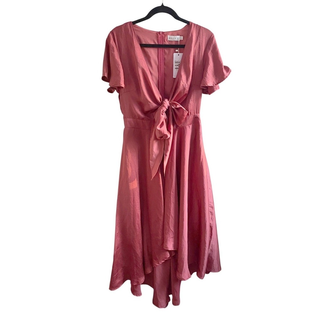 Asymmetrical A-line Pink Midi Dress 10 Formal Femme Glam Satin Bridesmaid Summer